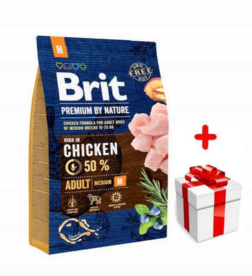 Brit Premium By Nature Adult M avec poulet 15kg +Surprise gratuite pour chien 