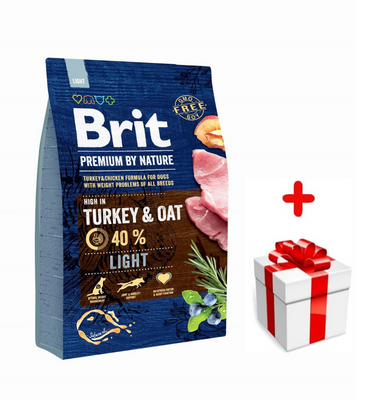 Brit Premium By Nature Light avec dinde et avoine 3kg + Surprise gratuite pour chien