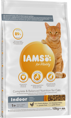 IAMS-Nourriture sèche pour Vitality Indoor pour chats d'intérieur adultes et âgés, poulet 10kg