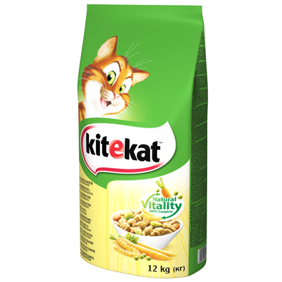 KITEKAT - nourriture sèche pour chats avec poulet et légumes 12kg+Surprise gratuite pour chat