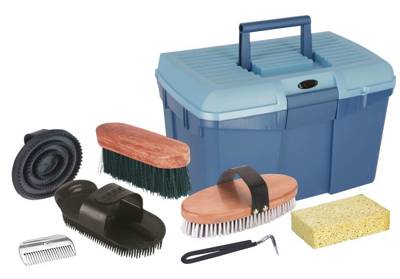 Set d'accessoires de nettoyage pour chevaux Covalliero dans une boîte, bleu